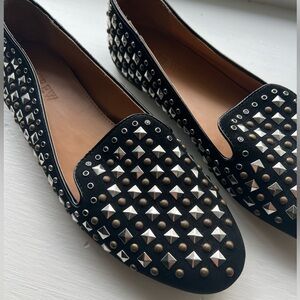 J Crew Black Studded Leather Loafers. Womens size 8.5